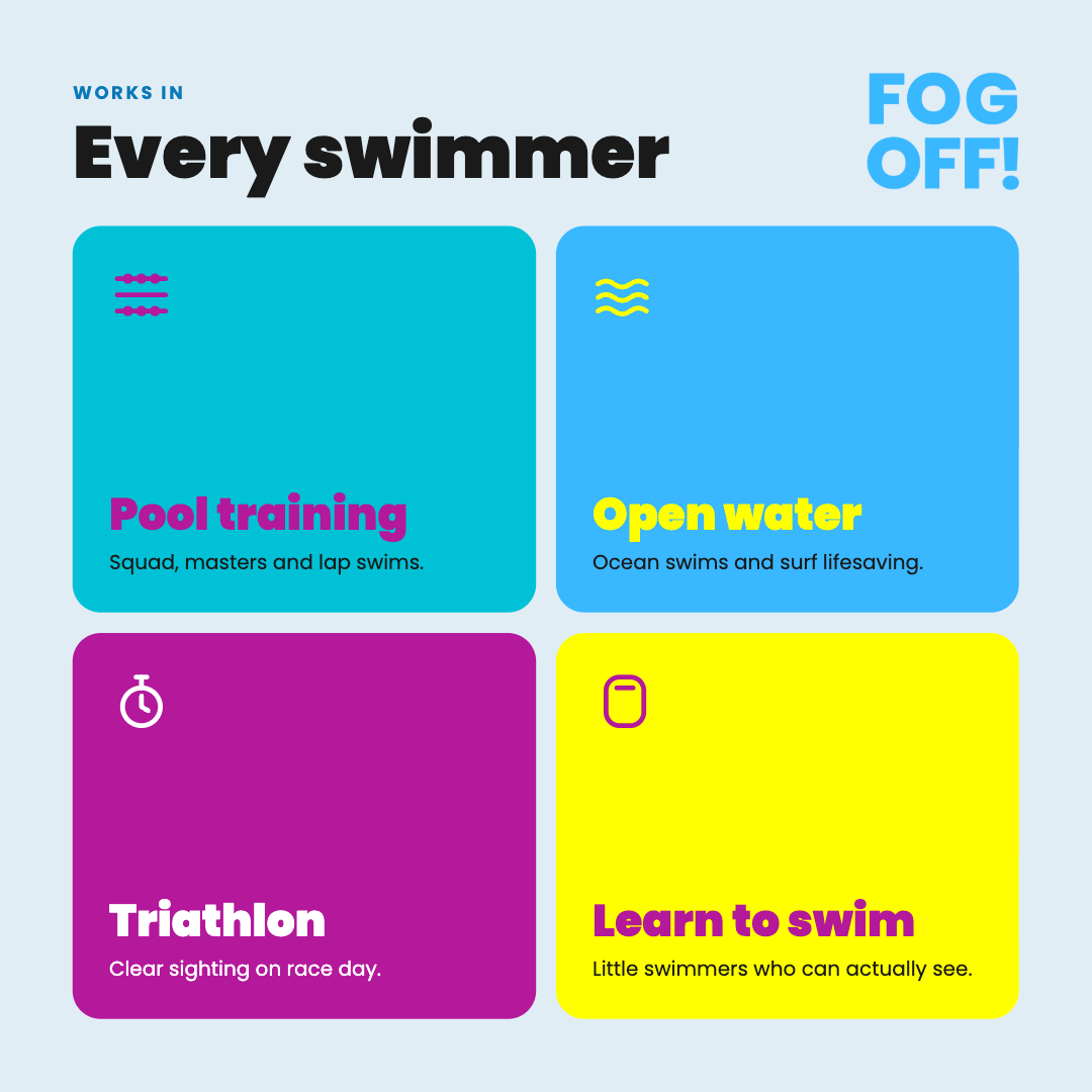 FOG OFF! anti-fog for pool training, open water, triathlon and learn-to-swim goggles